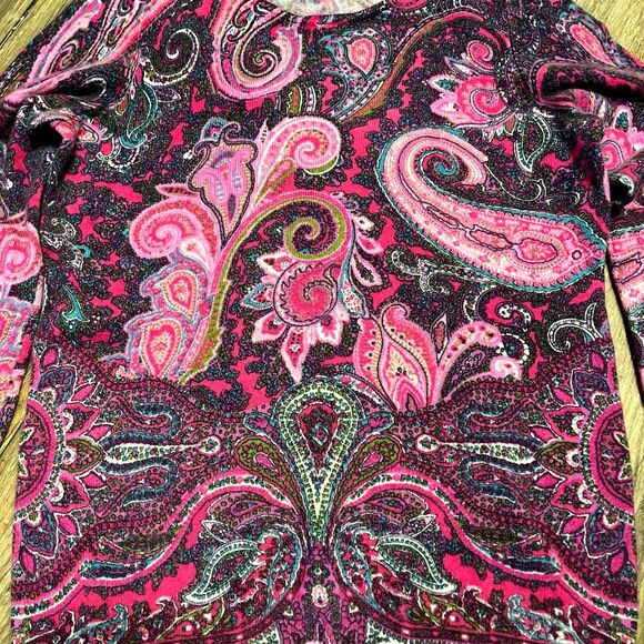 Talbots Audrey Paisley Pink & Purple Cashmere Sweater Small EUC - Picture 3 of 8